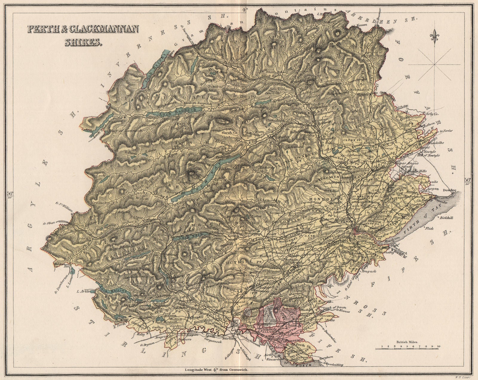 PERTHSHIRE & CLACKMANNANSHIRE. Antique county map. Alloa. Scotland. LIZARS 1885